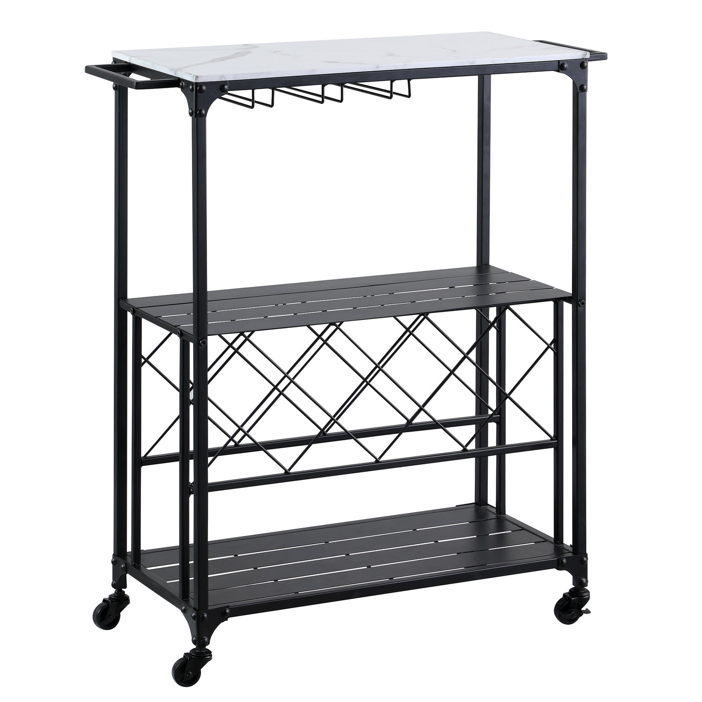 FirsTime & Co. Black And White Reisling Marbleized Bar Cart, Industrial Style, Made of Metal