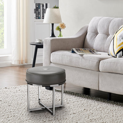 FirsTime & Co. Chrome and Dark Gray Anita Ottoman, Glam Style, Made of Faux Leather