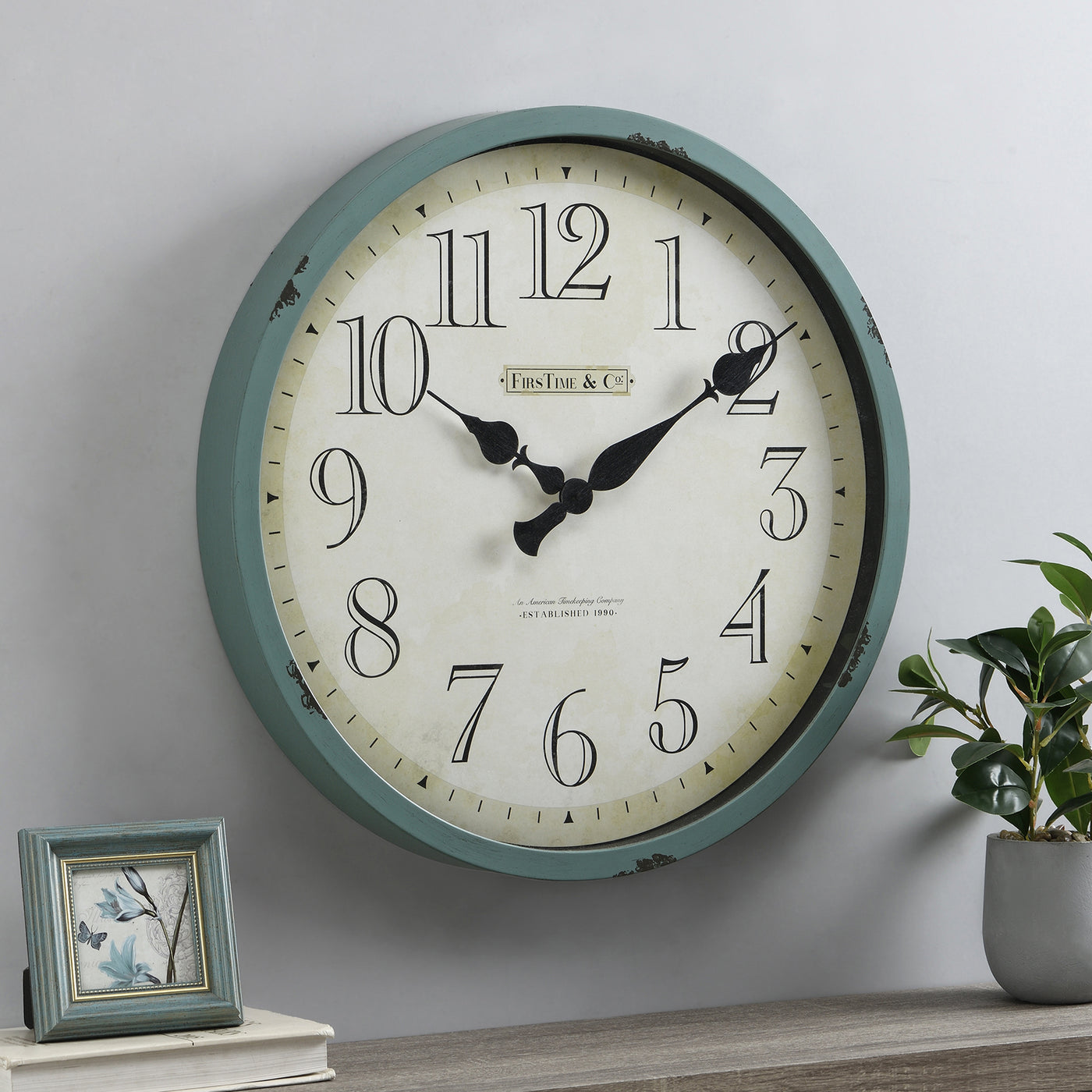 FirsTime & Co. Teal Bellamy Wall Clock, Farmhouse Style, Made of Plastic