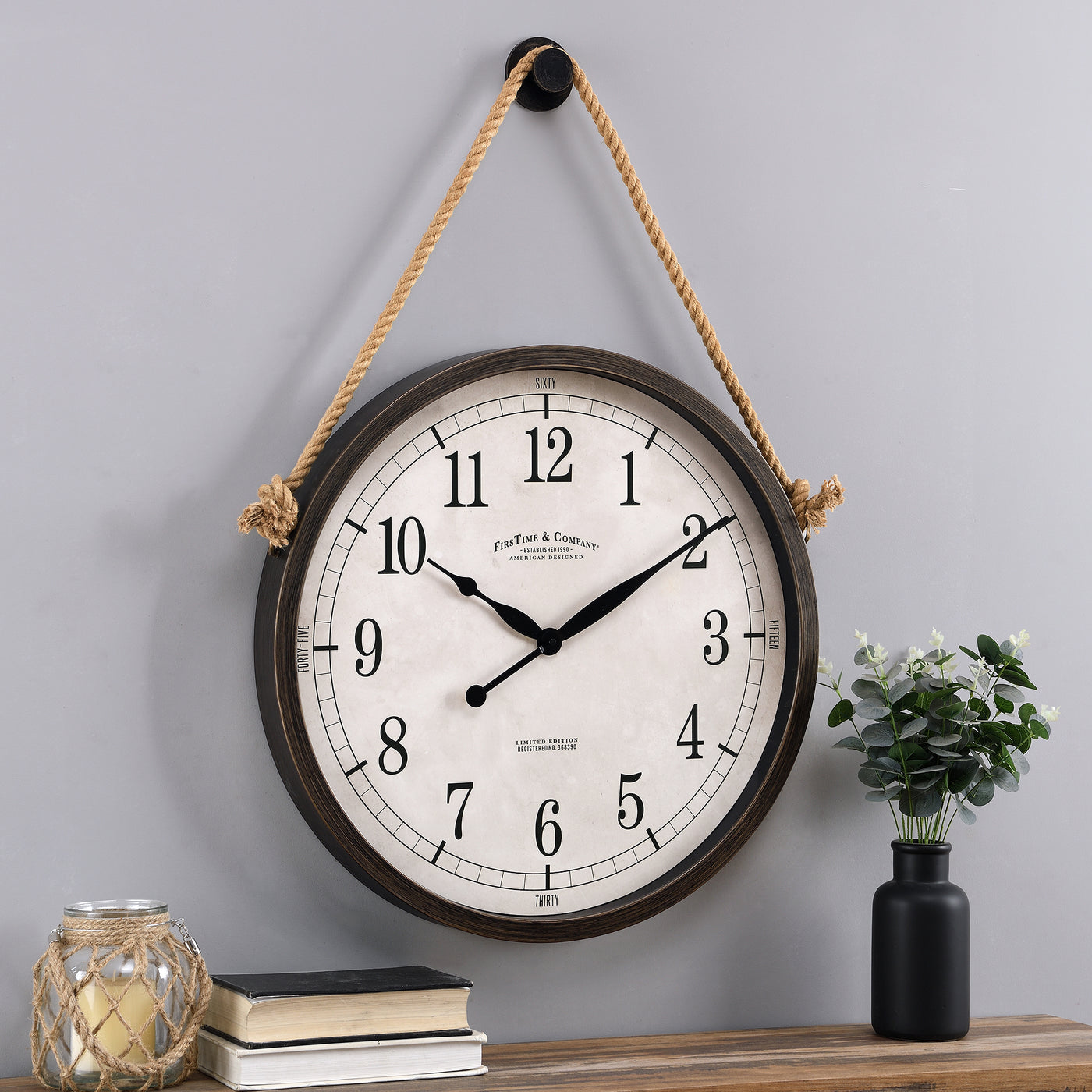 FirsTime & Co. Bronze Hurley Rope Wall Clock, Farmhouse Style, Made of Plastic