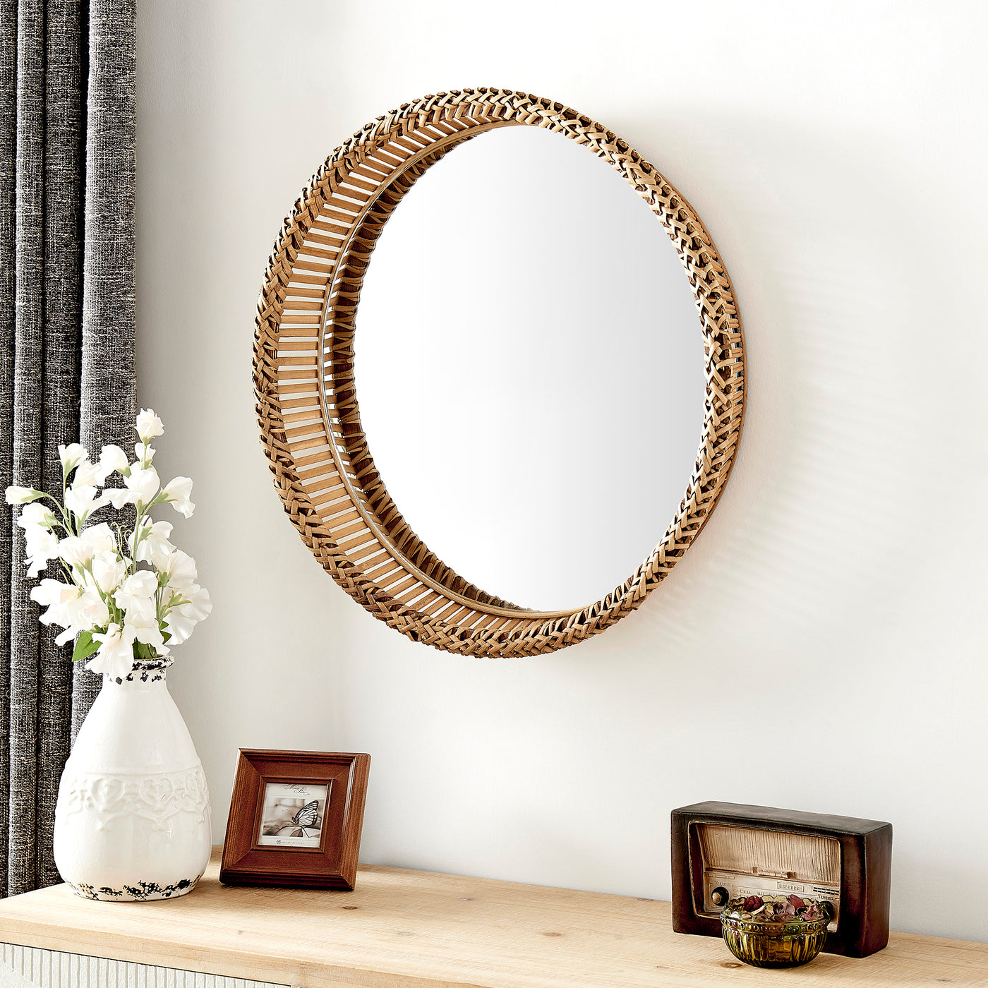 FirsTime & Co. Natural Waverly Rattan Wall Mirror, Bohemian Style, Made of Rattan