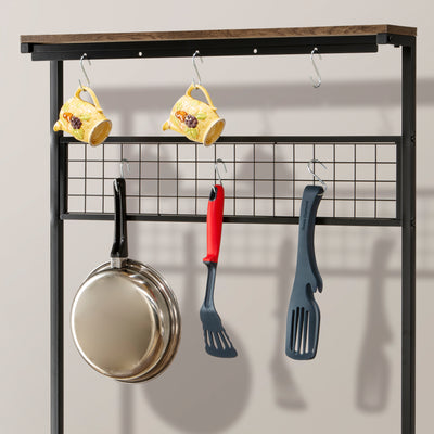 FirsTime & Co. Black And Brown Lucinda Bakers Rack With Hooks, Farmhouse Style, Made of Wood