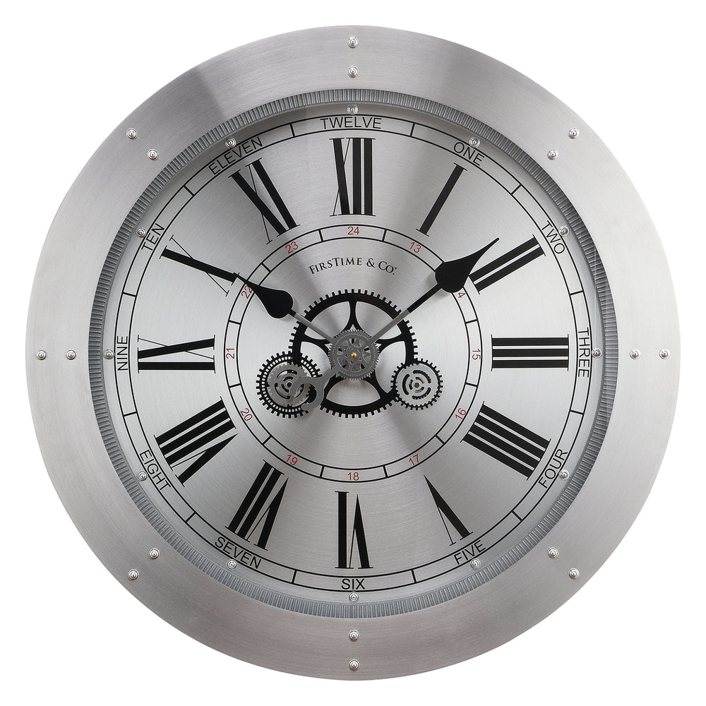 FirsTime & Co. Silver Conrad Gears Wall Clock, Industrial Style, Made of Plastic