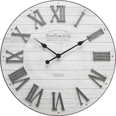 FirsTime & Co. White Emmett Shiplap Wall Clock, Farmhouse, Plastic, 27 x 2 x 27 inches