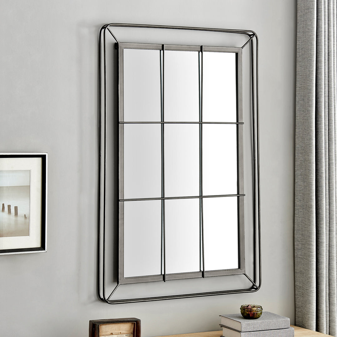 FirsTime & Co. Black Drexel Windowpane Wall Mirror, Farmhouse Style, Made of Metal