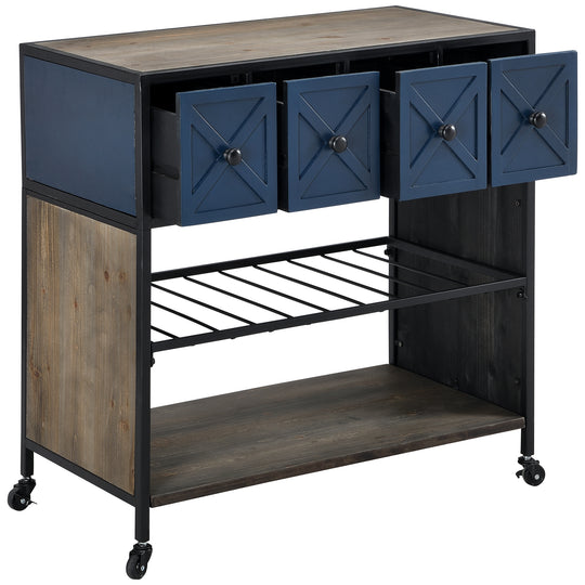 FirsTime & Co. Navy And Brown Clarkson Kitchen Cart, Farmhouse Style, Made of Wood