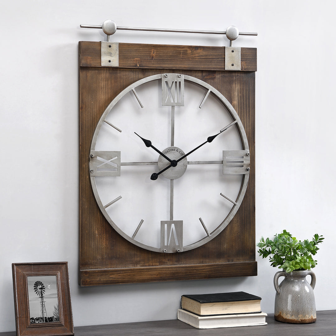 FirsTime & Co. Brown Morgan Barn Door Wall Clock, Farmhouse Style, Made of Wood