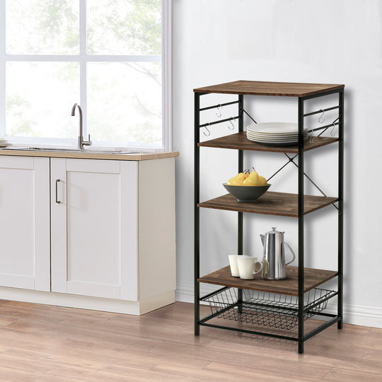 FirsTime & Co. Black And Brown Everleigh Bakers Rack With Hooks, Farmhouse Style, Made of Wood