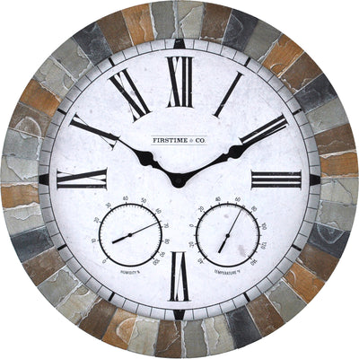 FirsTime & Co. Multicolor Garden Stone Outdoor Wall Clock, Rustic Style, Made of Plastic