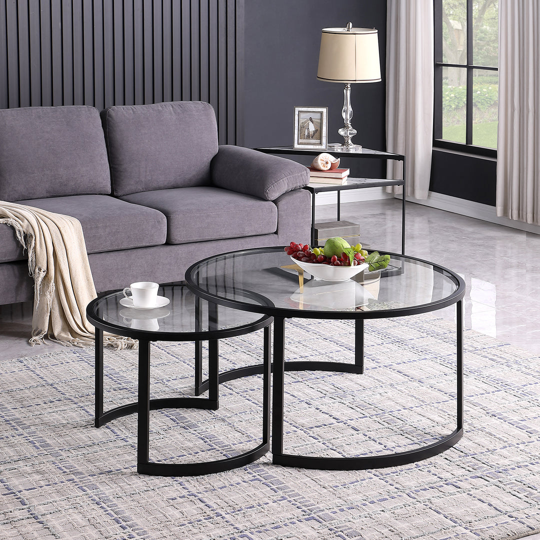 FirsTime & Co. Black Hatfield Nesting Coffee Table 2-Piece Set, Glam Style, Made of Metal