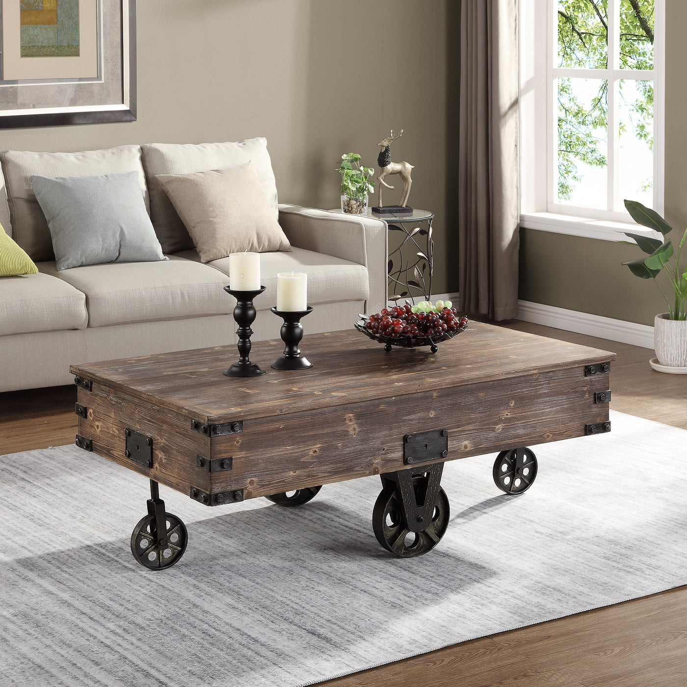 FirsTime & Co. Brown Factory Cart Coffee Table, Farmhouse, Wood, 47.25 x 27.5 x 18 inches