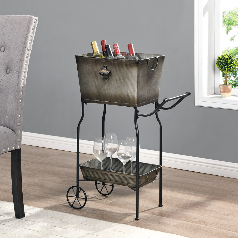 FirsTime & Co. Silver Tenney Outdoor Bar Cart With Beverage Tub, Farmhouse Style, Made of Metal