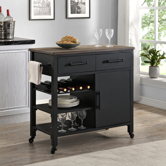 FirsTime & Co. Black And Brown Bradley Kitchen Cart, Farmhouse Style, Made of Wood