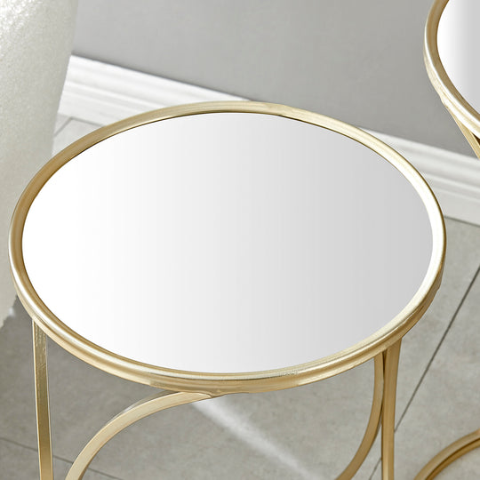 FirsTime & Co. Gold Sanibel Mirrored Nesting End Table 2-Piece Set, Mid-Century Modern Style, Made of Metal