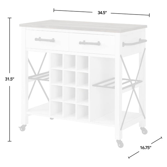 FirsTime & Co. White And Brown Caledonia Kitchen Cart, Farmhouse Style, Made of Wood