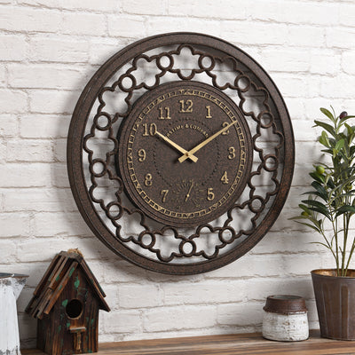 FirsTime & Co. Bronze Springfield Trellis Outdoor Wall Clock, Rustic Style, Made of Plastic