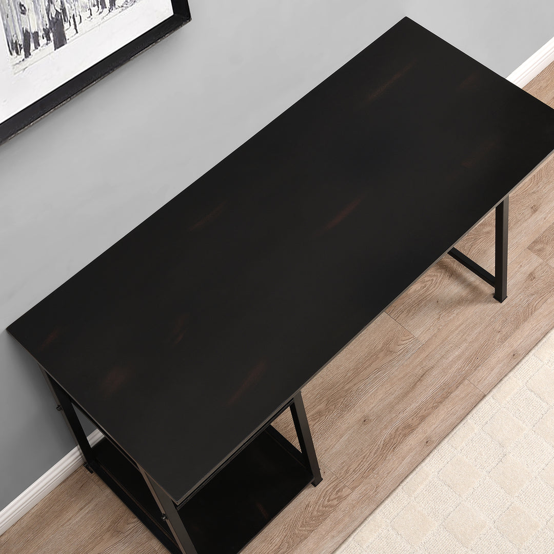 FirsTime & Co. Black Enzo Desk With Shelves, Industrial Style, Made of Wood