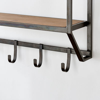 FirsTime & Co. Brown Bentley Wall Shelf With Hooks, Industrial Style, Made of Wood