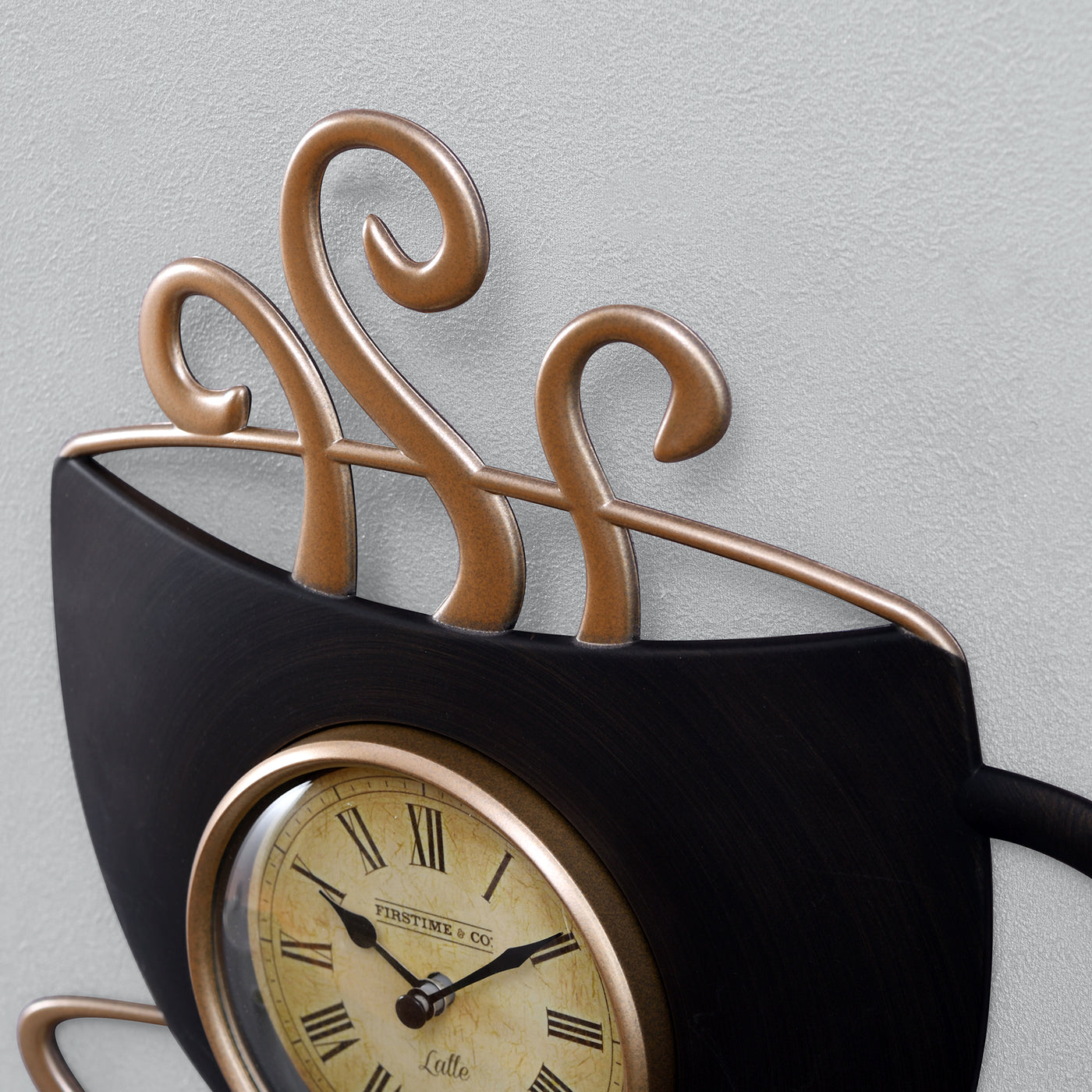 FirsTime & Co. Bronze Latte Cup Wall Clock, Farmhouse Style, Made of Plastic