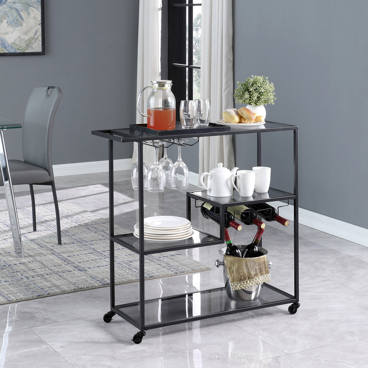 FirsTime & Co. Black Evelyn Bar Cart, Modern Style, Made of Metal