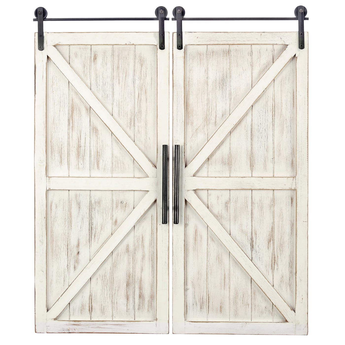 FirsTime & Co. White Carriage Barn Door Wall Plaque 2-Piece Set, Farmhouse, Wood, 14 x 2 x 34 inches