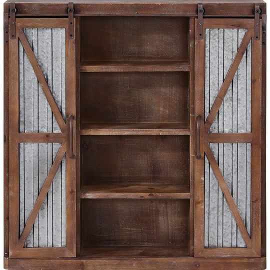 FirsTime & Co. Brown And Silver Westerly Barn Door Cabinet, Farmhouse Style, Made of Wood