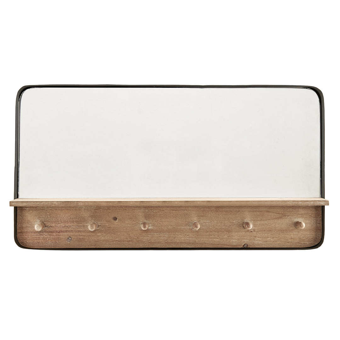 FirsTime & Co. Black And Natural Dawson Wall Mirror With Pegs, Modern Style, Made of Metal
