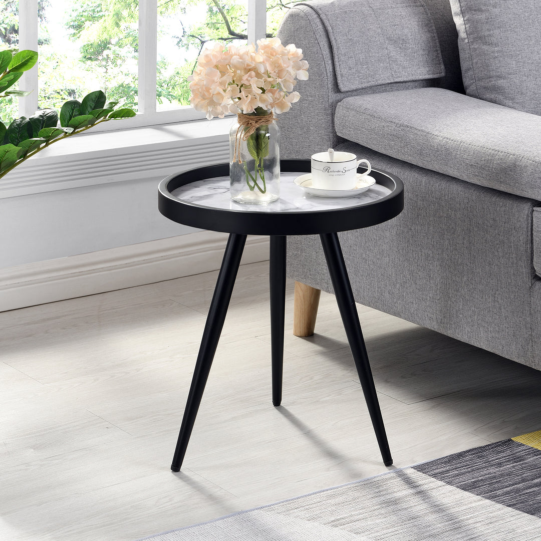 FirsTime & Co. Black Cutler Marbleized End Table, Modern Style, Made of Metal